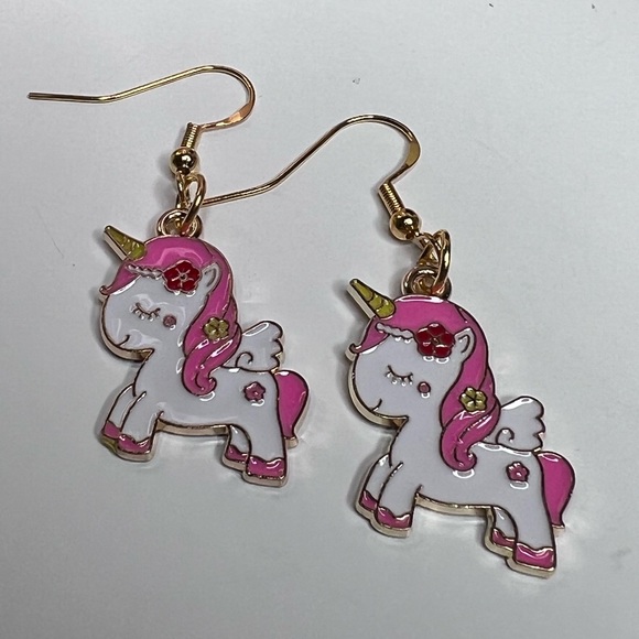 I1 - 925 Sterling Hook Earring with kawaii unicorn pony - Picture 3 of 4